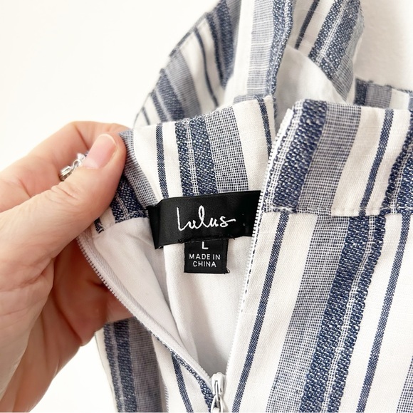 NWOT Lulus Montauk Memories Blue and White Strip Midi Dress with Pockets - Large - Picture 5 of 14